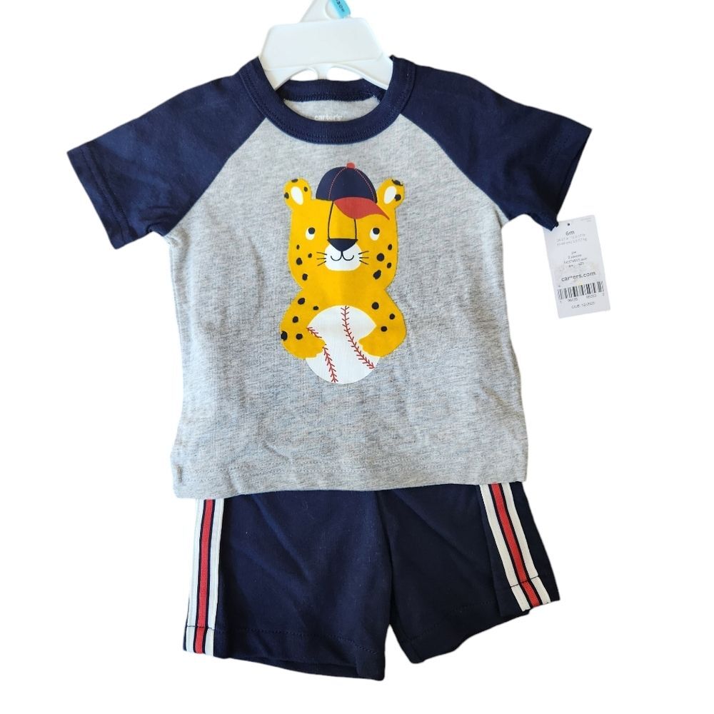 Carter's Baby Boy Leopard Baseball Tee and Shorts Set Size 6 months NWT